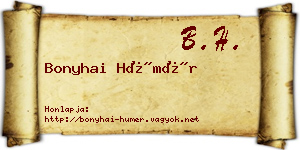 Bonyhai Hümér névjegykártya